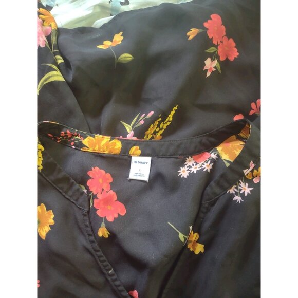 Old Navy Peplum Blouse Multicolor Womens Size Large V Neck Semi Sheer - Picture 5 of 6